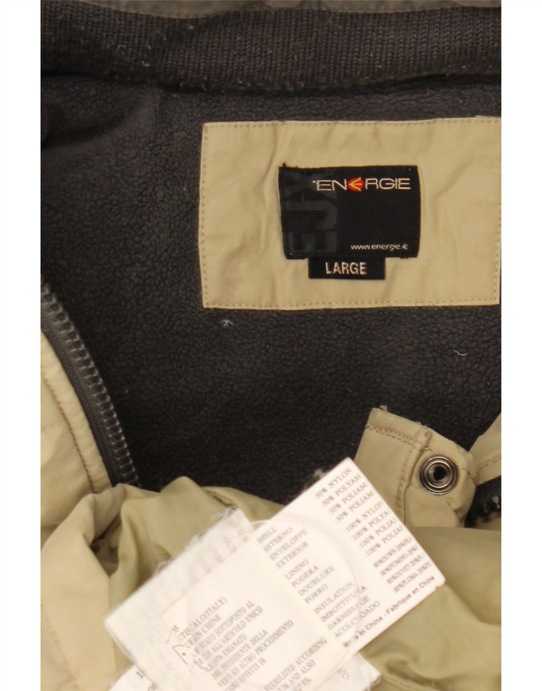 Energie Herre hættepolstret jakke UK 40 Stor Beige Nylon