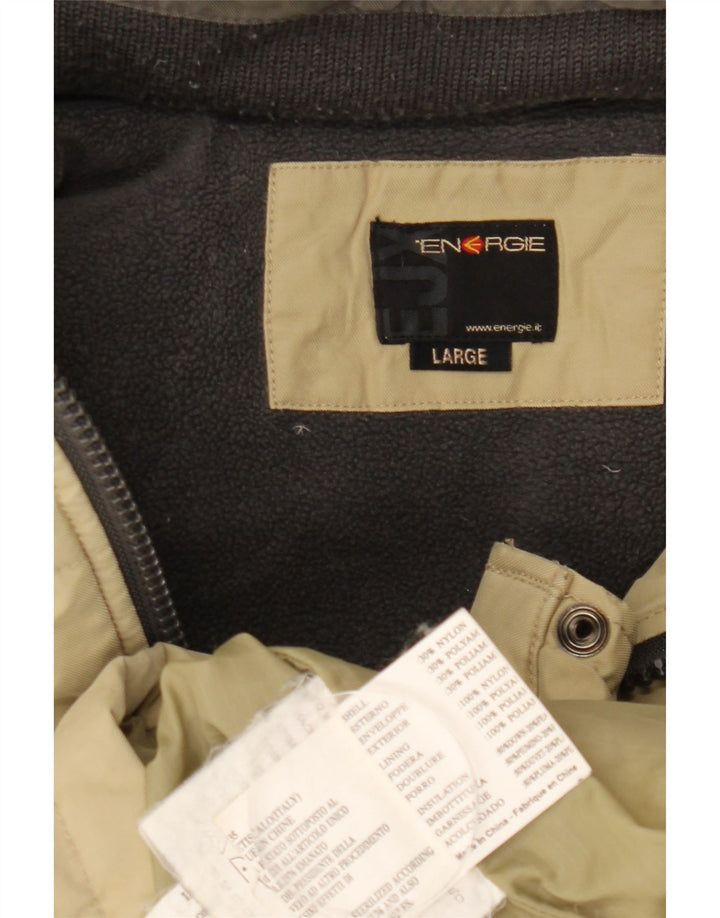 Energie Herre hættepolstret jakke UK 40 Stor Beige Nylon