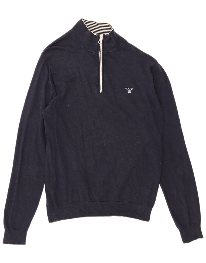 Gant Herre Zip Neck Jumper Sweater Medium Navy Blue Bomuld