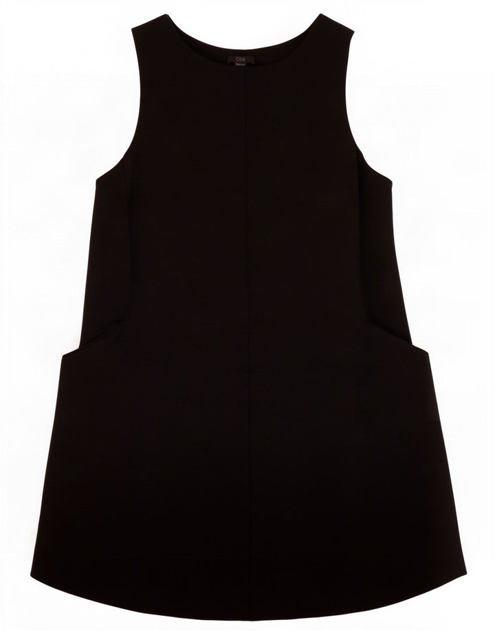 Cos Dame Ærmeløs Shift Dress UK 12 Medium Sort Uld