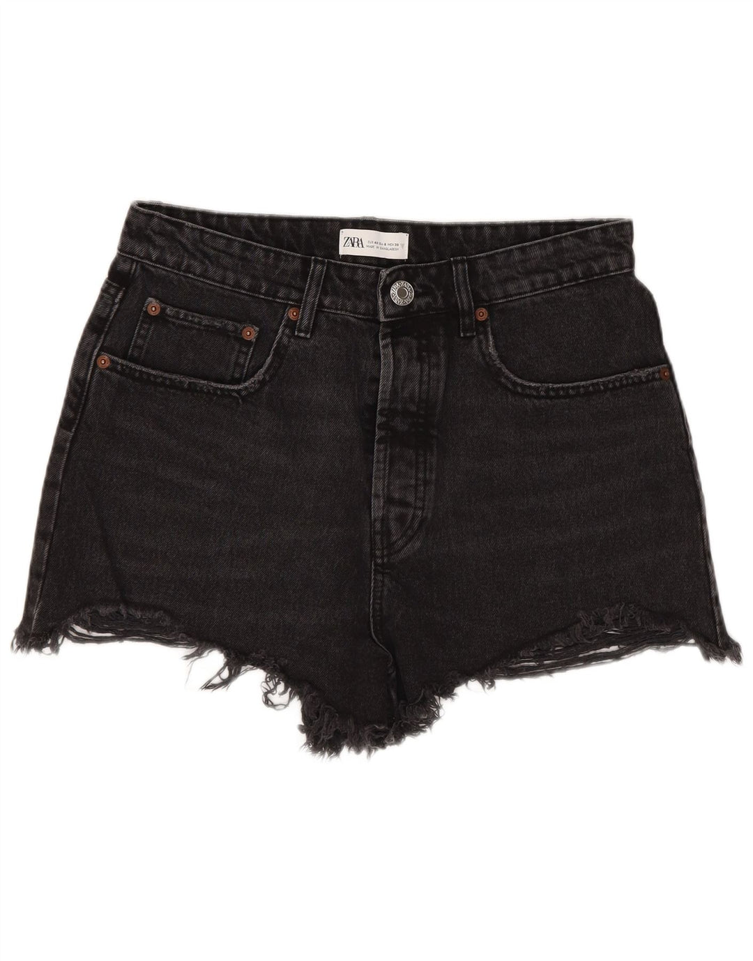 Zara Dame højtaljede denimshorts EU 40 Medium W30 Sort