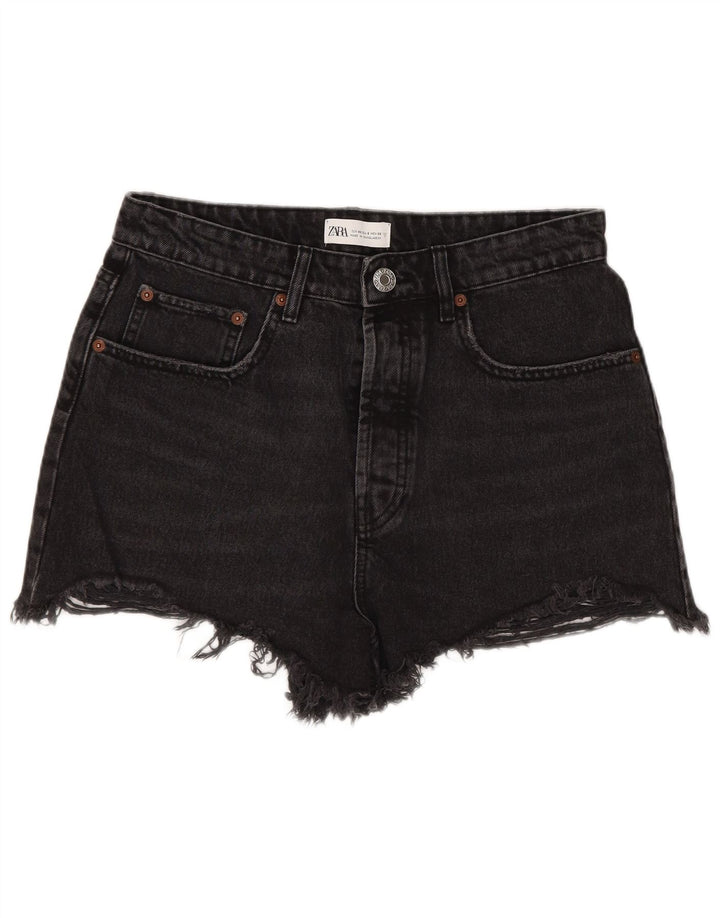 Zara Dame højtaljede denimshorts EU 40 Medium W30 Sort