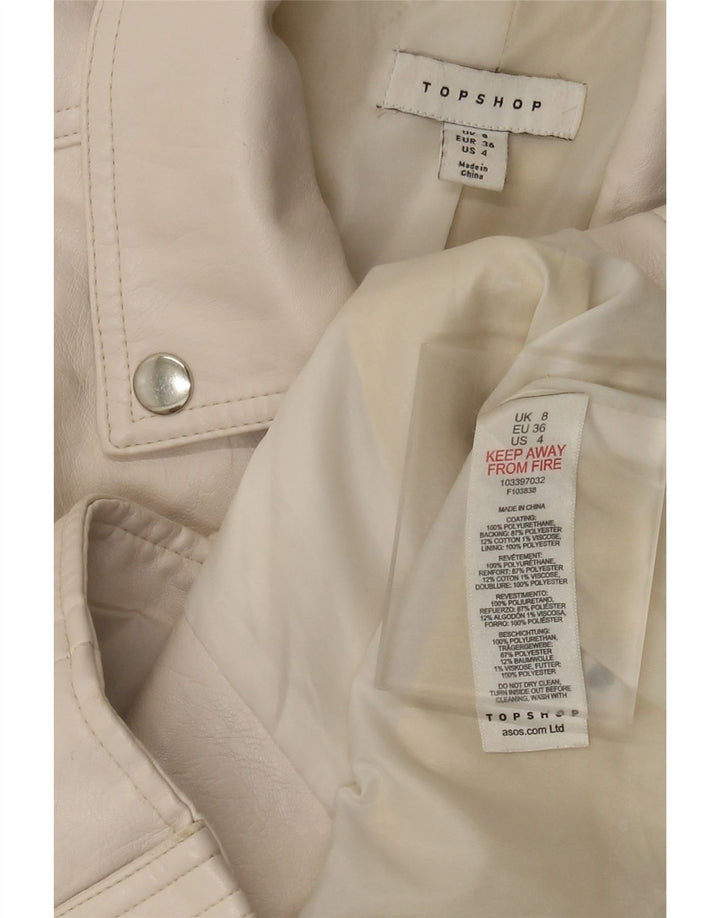 Topshop Biker-jakke i imiteret læder til kvinder UK 8 Small Off White Polyurethane