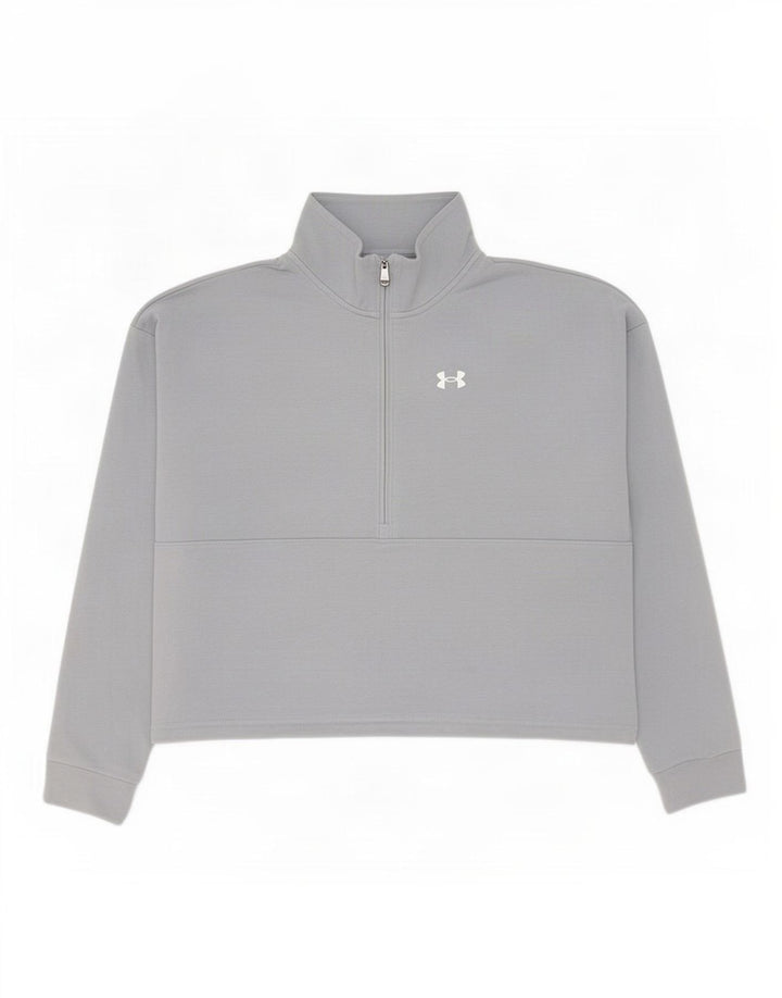 Under Armour Dame Oversized Zip Neck Sweatshirt Jumper UK 10 Small Grey