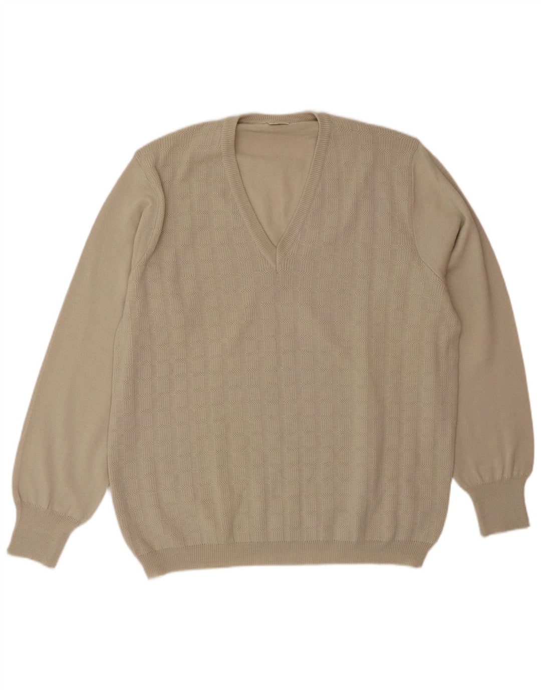 VINTAGE Herre V-hals sweater Stor Beige Uld