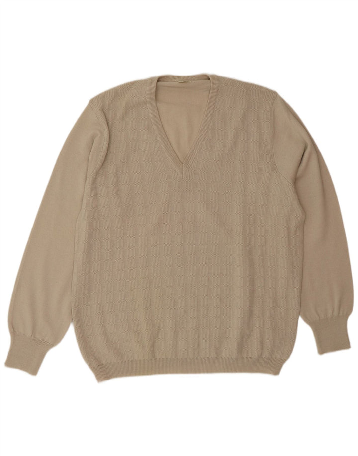 VINTAGE Herre V-hals sweater Stor Beige Uld