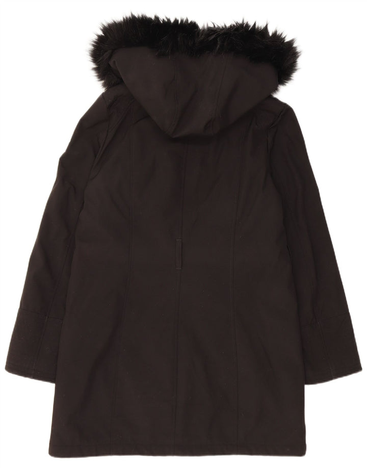 Dkny Dame Hooded Parka Jacket UK 10 Small Black Polyester