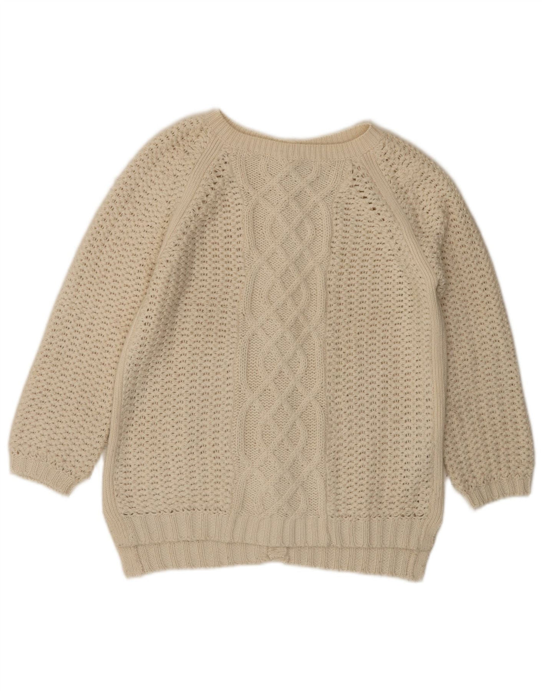 VINTAGE dame cardigantrøje med 3/4 ærmer UK 14 Medium Off White Akryl