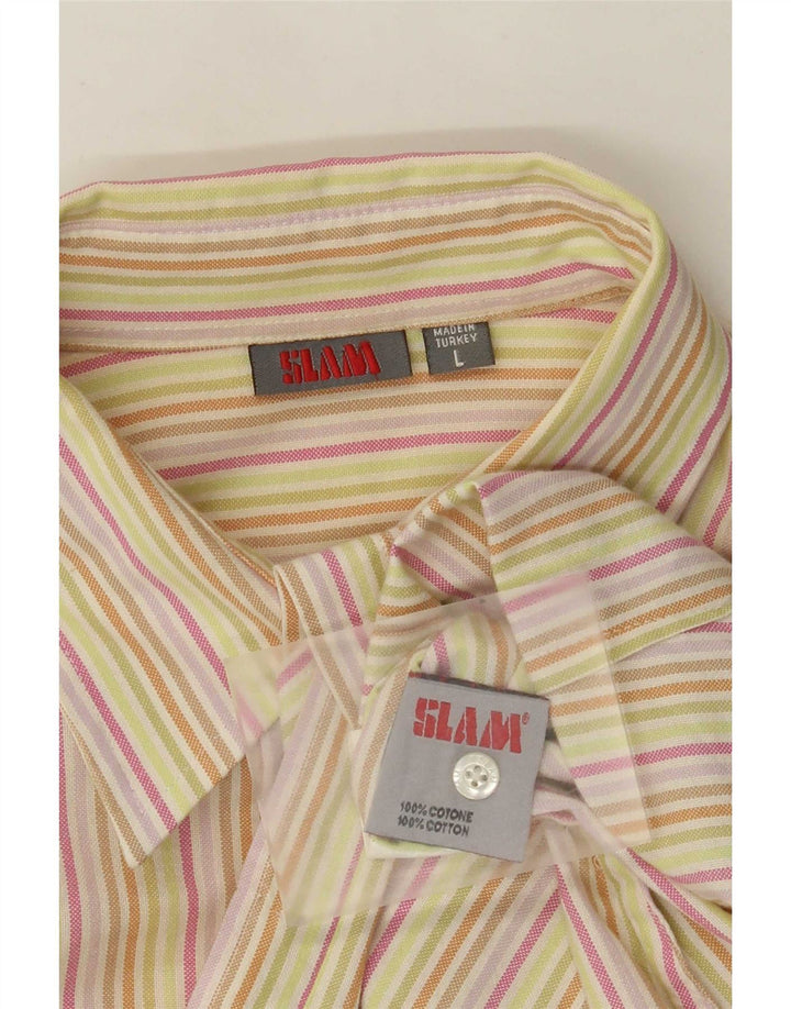 Slam Dameskjorte UK 14 Stor Beige Stribet Bomuld