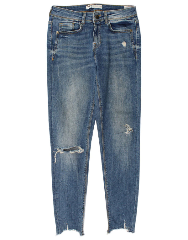 Zara Womens Distressed Skinny Jeans EU 36 XS W26 L28 Blue Cotton