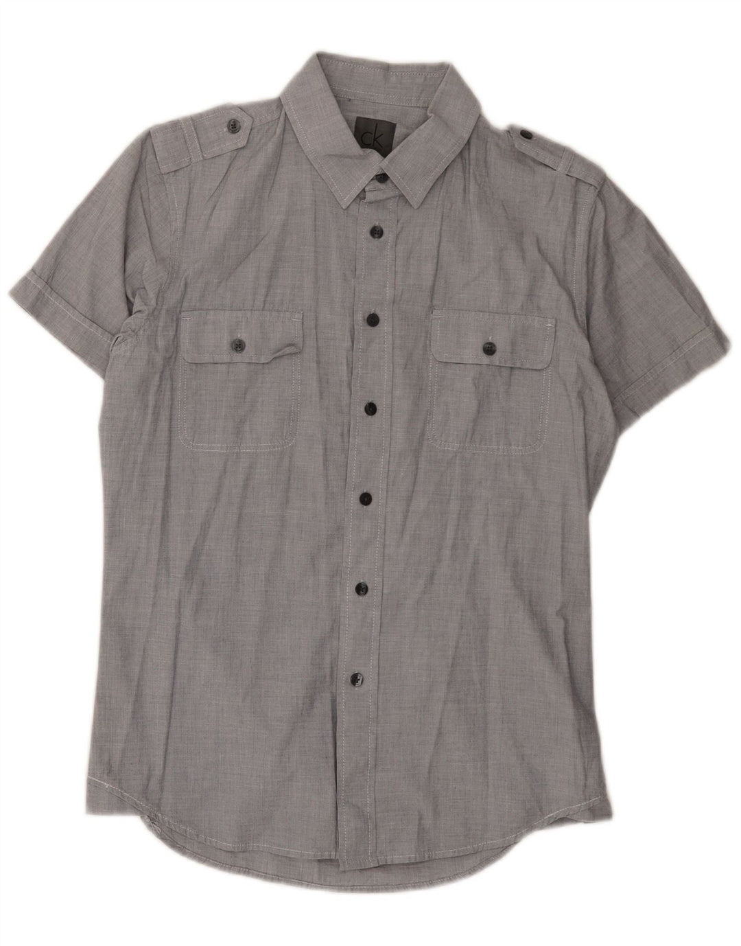 Calvin Klein Herre Kortærmet Military Shirt Medium Grey Bomuld