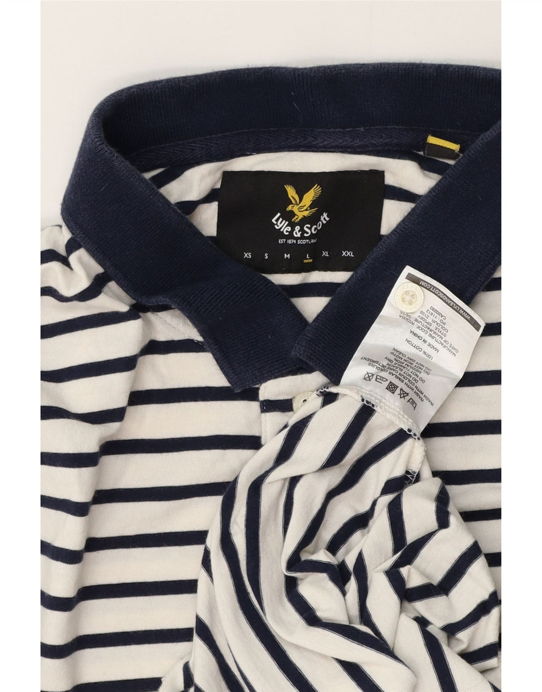 Lyle & Scott herre poloshirt stor hvid stribet bomuld