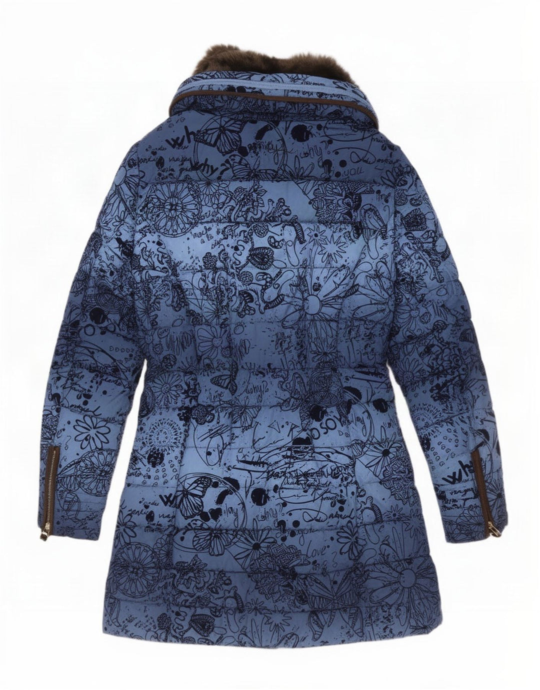 Desigual Polstret frakke med hætte til kvinder EU 40 Medium Blue Floral Polyester