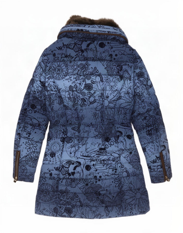 Desigual Polstret frakke med hætte til kvinder EU 40 Medium Blue Floral Polyester
