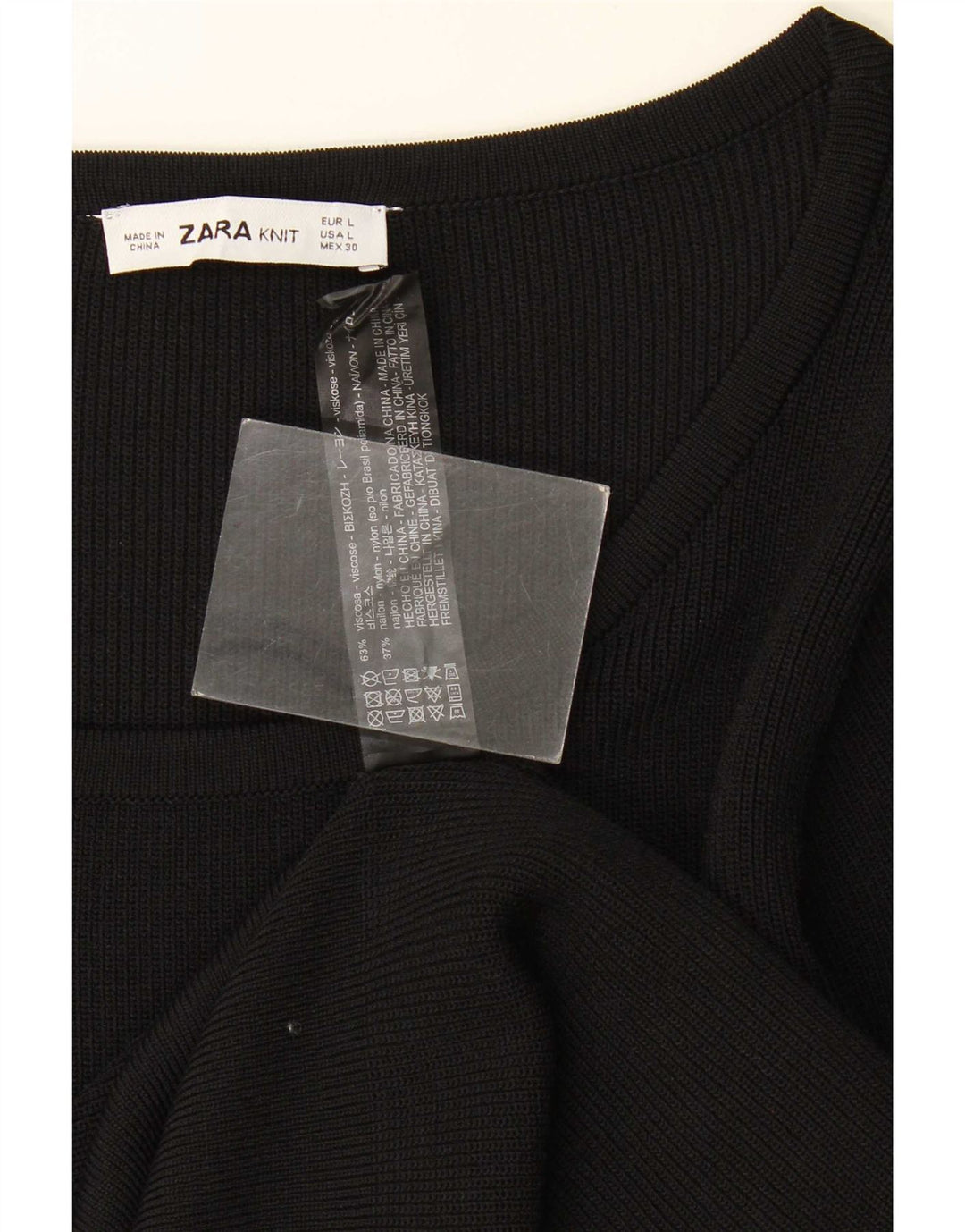 Zara Dame Top Langærmet UK 14 Stor Sort Viscose
