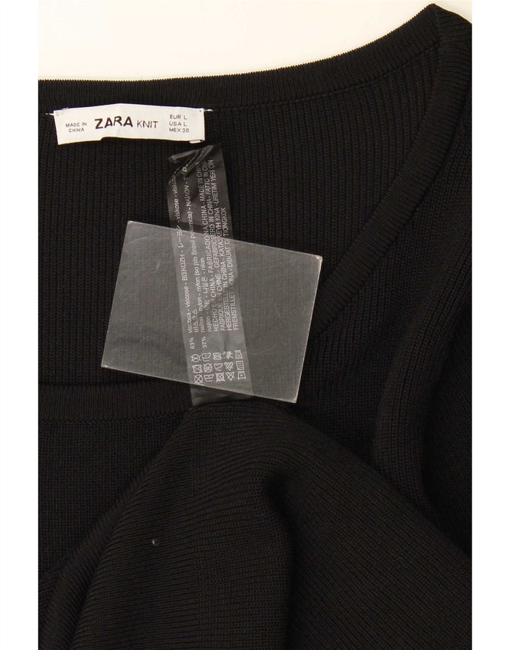 Zara Dame Top Langærmet UK 14 Stor Sort Viscose