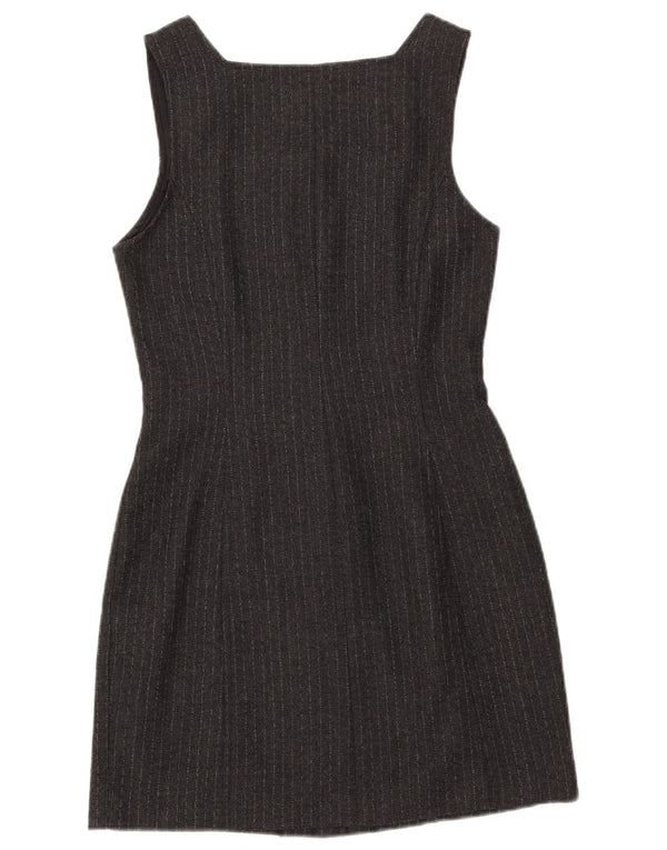 Vintage Kvinders Ærmeløs Skede Kjole UK 12 Medium Grey Nålestribet Uld