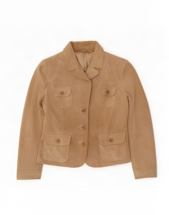 Vintage dame 3-knaps ruskindsblazerjakke IT 46 Stort beige læder