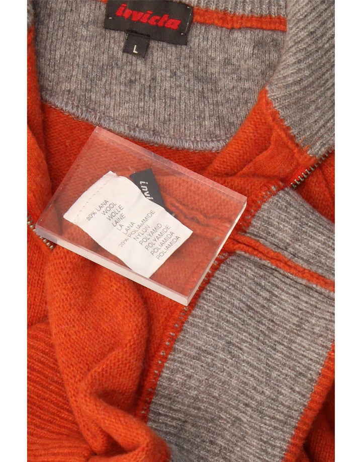 INVICTA Mens Zip Neck Jumper Sweater Large Orange Wool Vintage Invicta and Second-Hand Invicta from Messina Hembry 