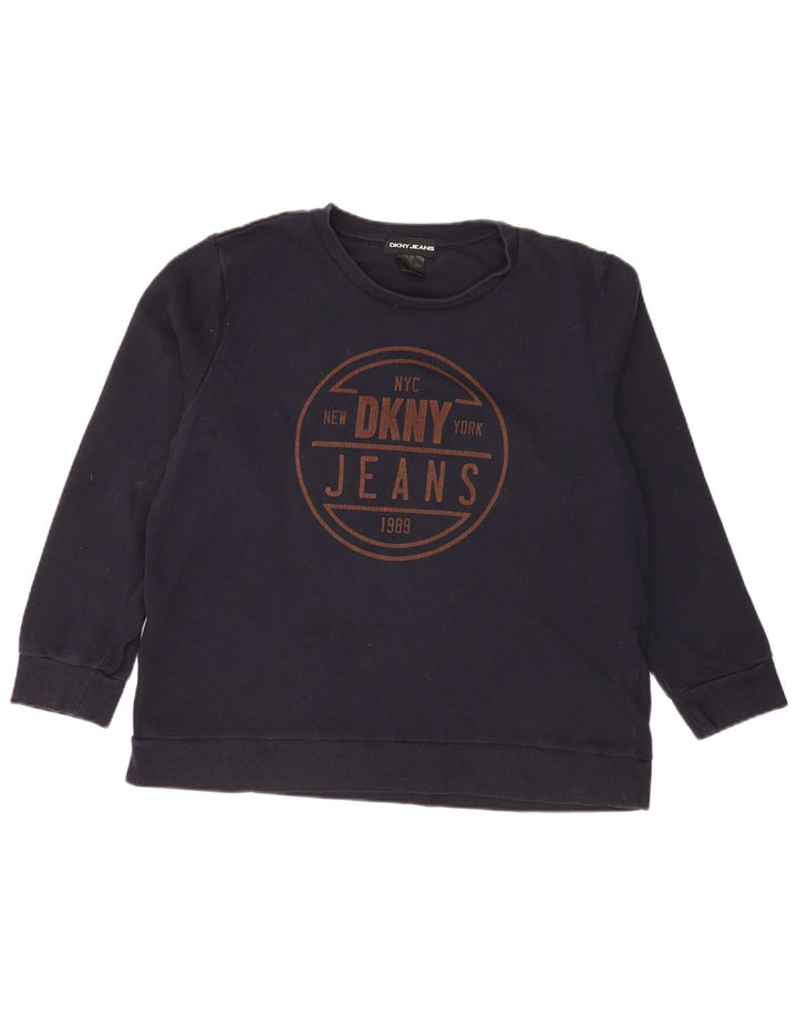 Dkny Dame Grafisk Sweatshirt Jumper UK 16 Stor Marineblå Bomuld