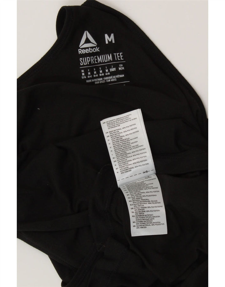 REEBOK Womens Graphic Vest Top UK 12/14 Medium Black Polyester