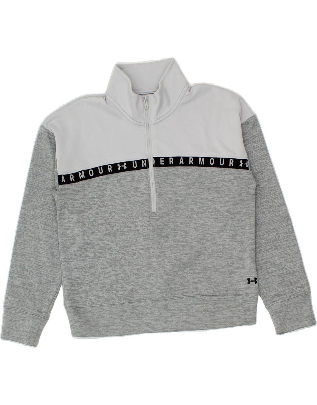 UNDER ARMOUR Womens Oversized Graphic Sweatshirt Jumper UK 6 XS Grey Vintage Under Armour and Second-Hand Under Armour from Messina Hembry 