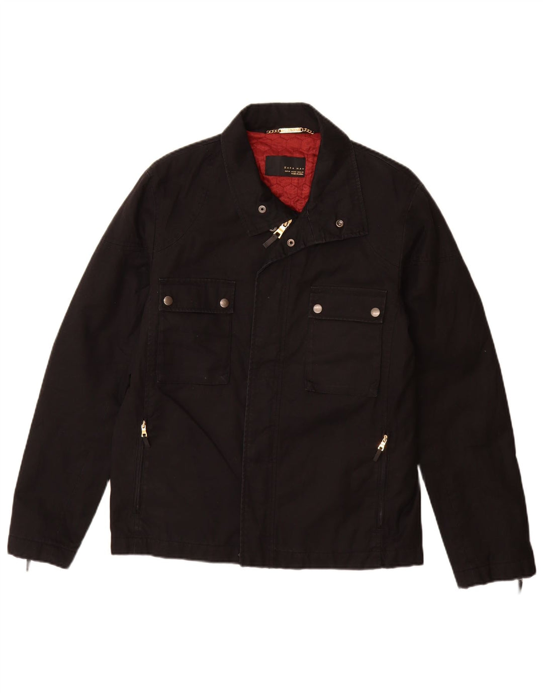 ZARA Herre Utility Jacket UK 38 Medium Sort Bomuld