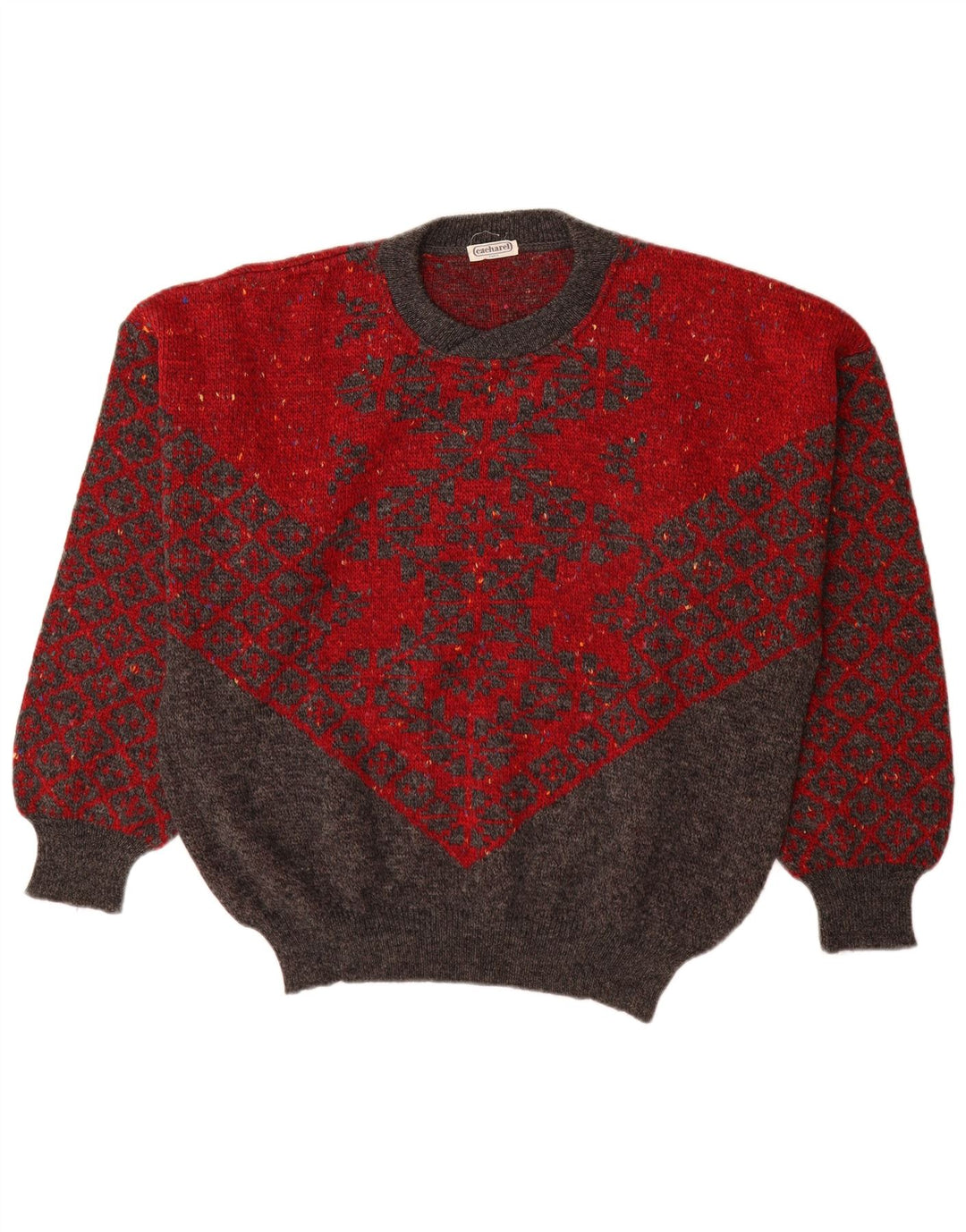 Cacharel Herre Paris Crew Neck Jumper Sweater IT 54 XL Rød Geometrisk Uld