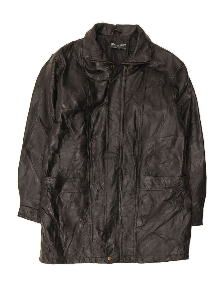 ALBERTO BRUNI Mens Leather Coat UK 40 Large Black Patchwork Vintage Alberto Bruni and Second-Hand Alberto Bruni from Messina Hembry 