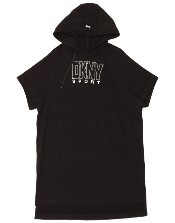 Dkny Dame Grafisk Oversized Hættetrøje Kjoler UK 6 XS Sort Bomuld