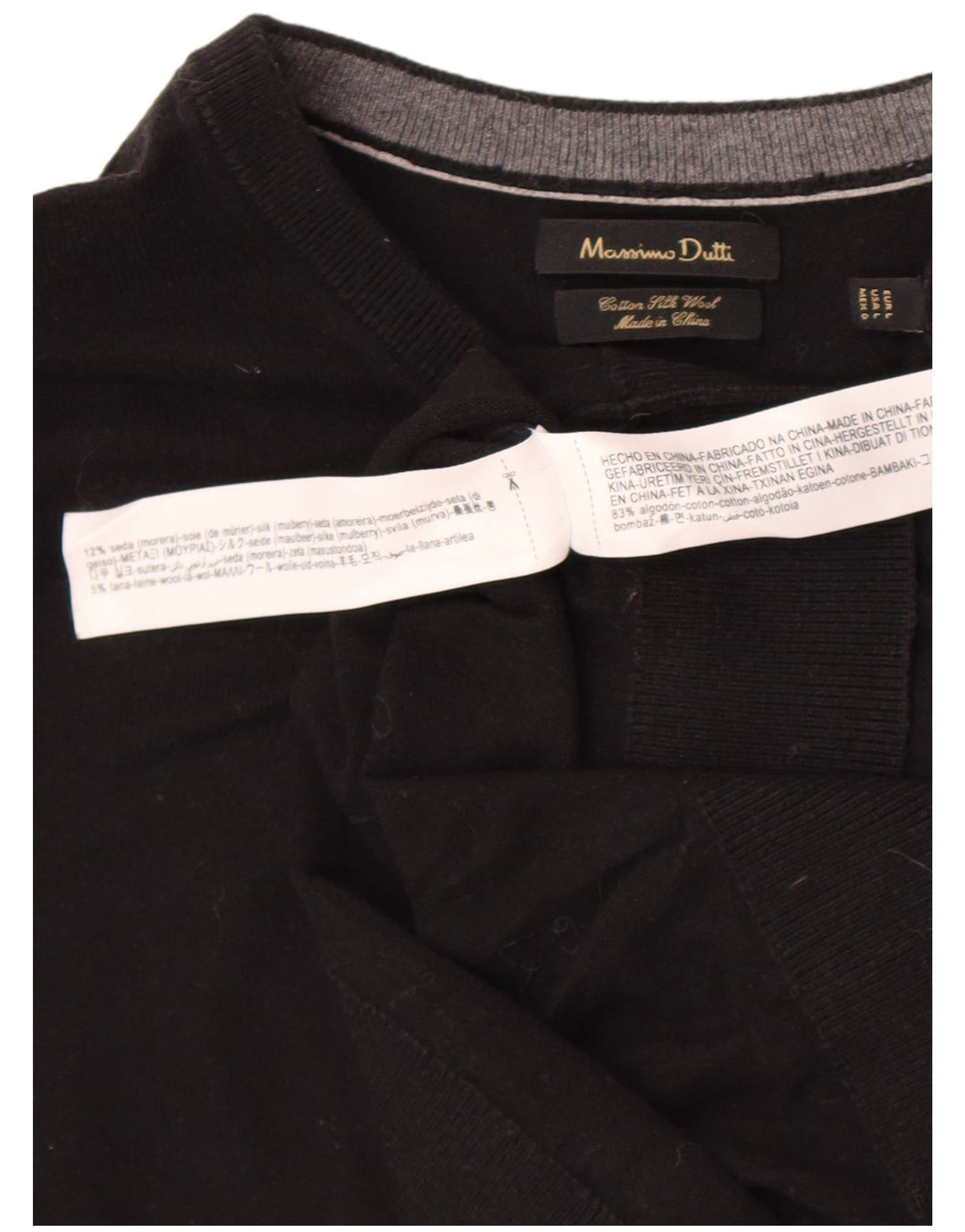 Massimo Dutti Herre Crew Neck Jumper Sweater Stor Sort Bomuld
