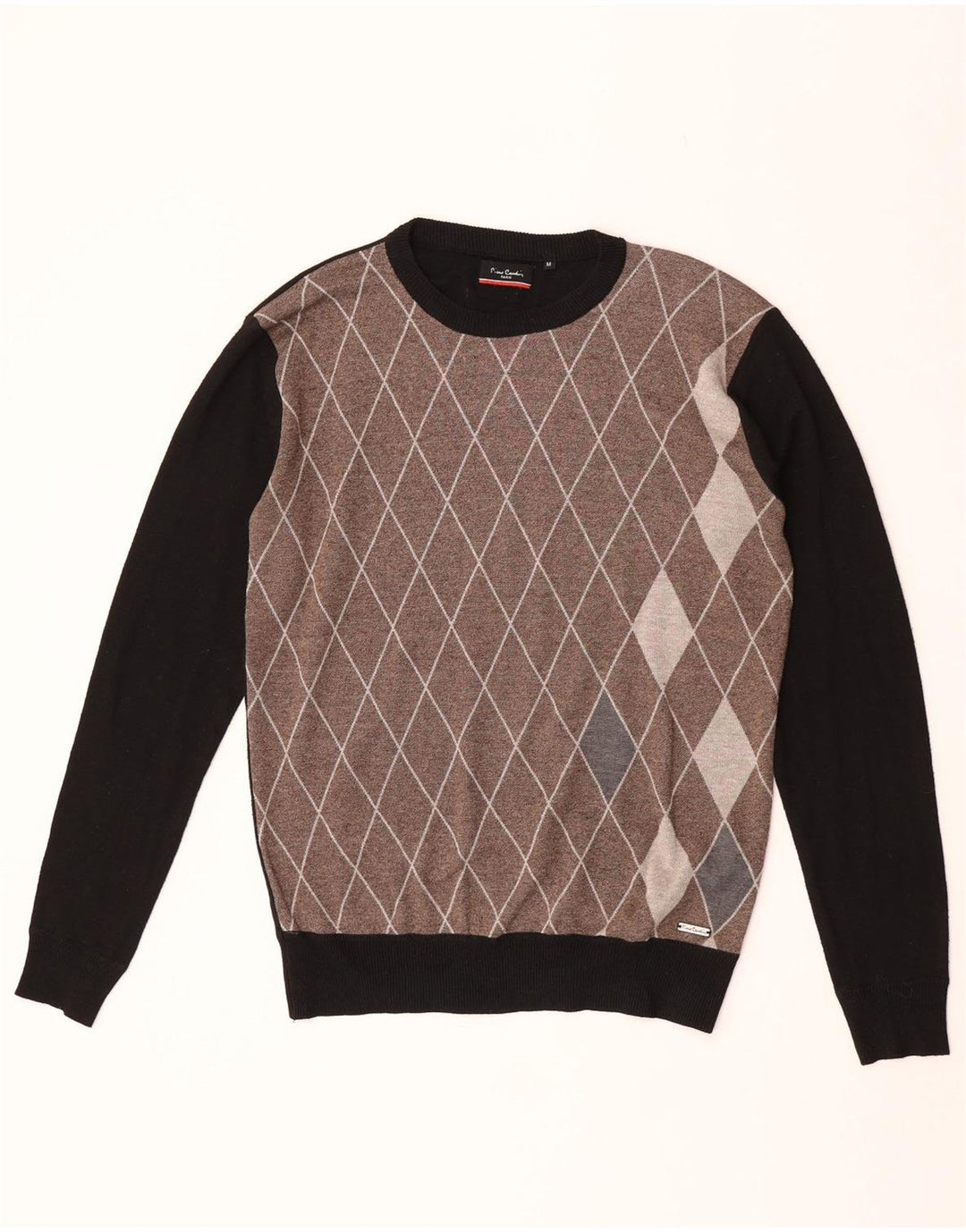 Pierre Cardin Herre Crew Neck Jumper Sweater Medium Black Argyle/Diamond