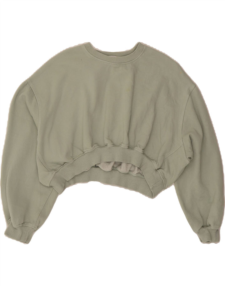 ZARA Womens Oversized Crop Sweatshirt Jumper UK 16 Large Green Cotton Vintage Zara and Second-Hand Zara from Messina Hembry 