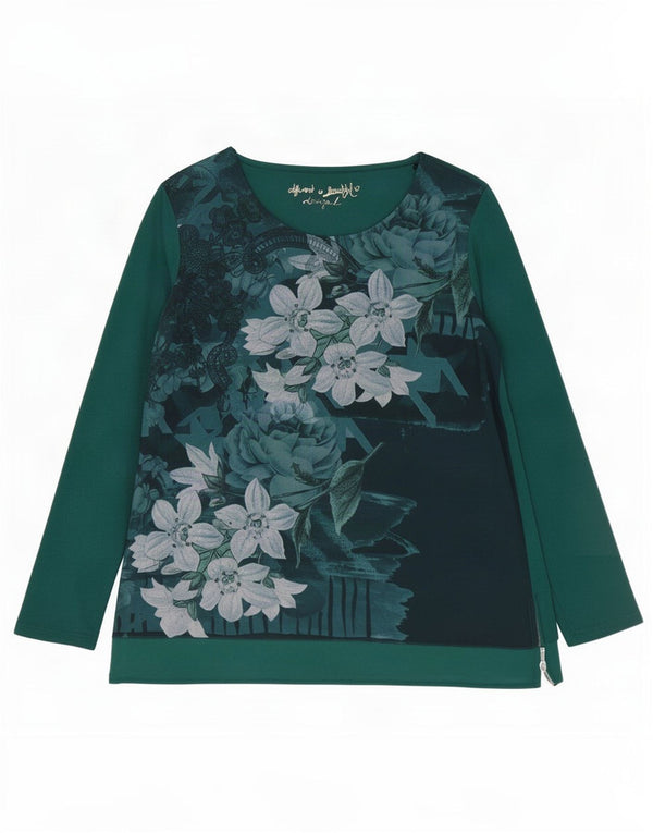 Desigual Dame Grafisk Top Langærmet UK 18 XL Grøn Blomster