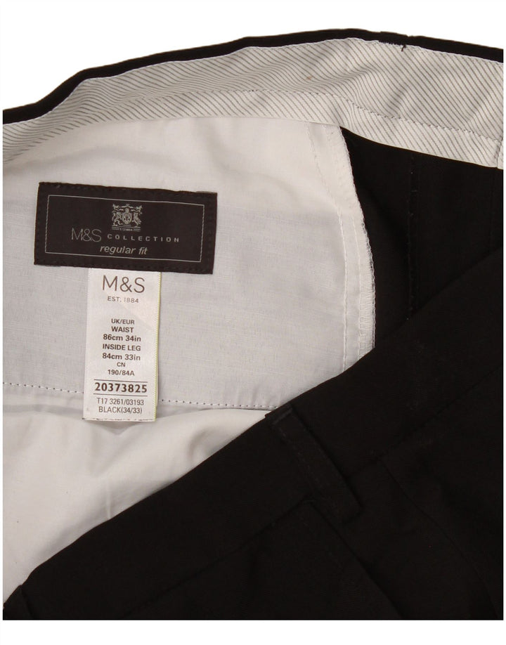Marks & Spencer Herre Lige Regular Fit Suit Bukser W34 L33 Sort