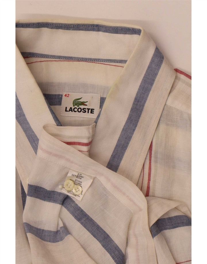 Lacoste Kortærmet Herreskjorte Størrelse 42 Stor Hvidstribet hør