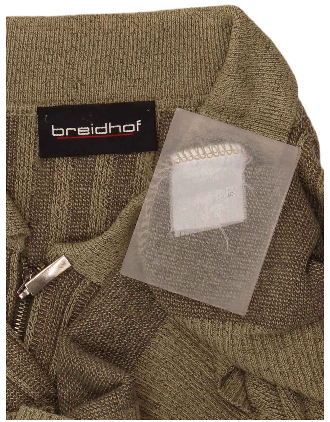 BREIDHOF Herre Polo Neck Jumper Sweater Stor Khaki Stribet Polyacryl