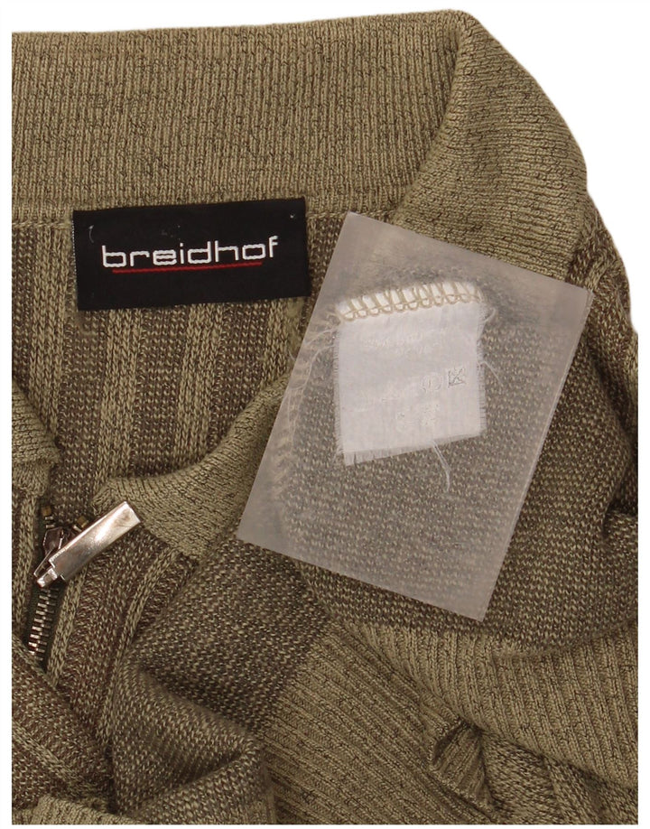 BREIDHOF Herre Polo Neck Jumper Sweater Stor Khaki Stribet Polyacryl