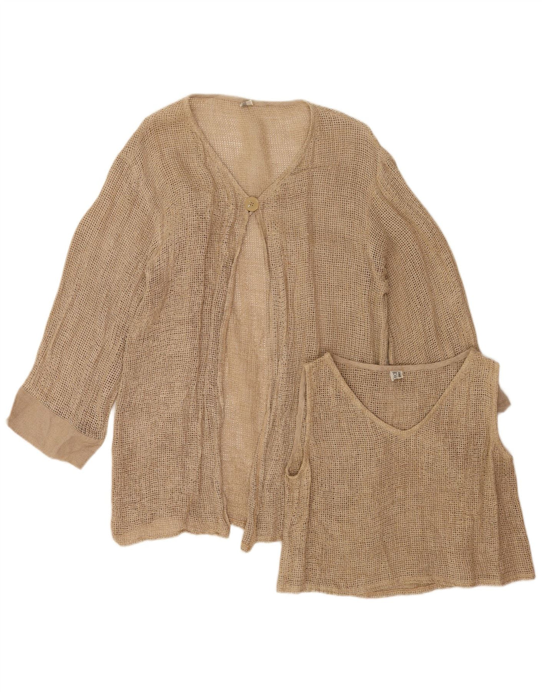 Vintage Dame Se Gennem 1 Knap 2 Del Sæt UK 12 Medium Beige