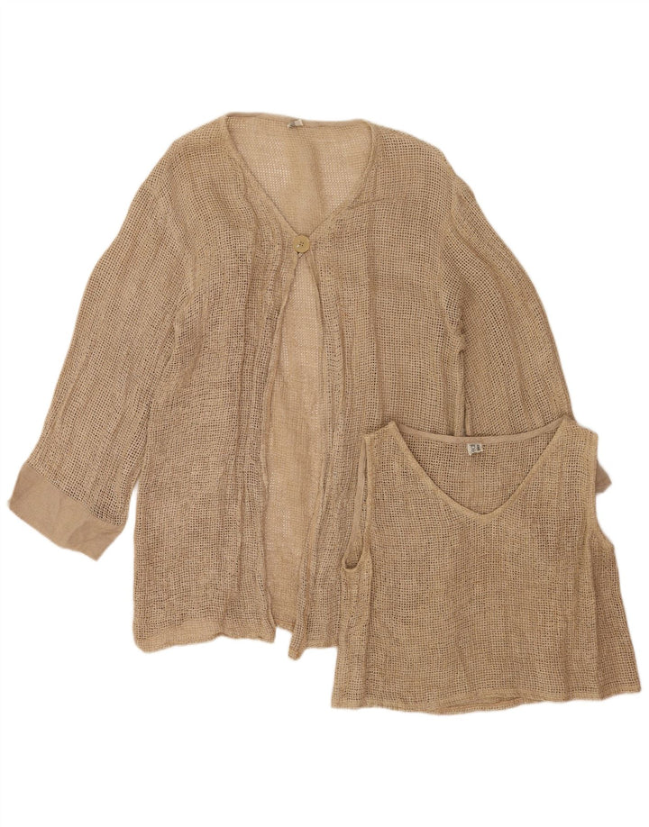 Vintage Dame Se Gennem 1 Knap 2 Del Sæt UK 12 Medium Beige