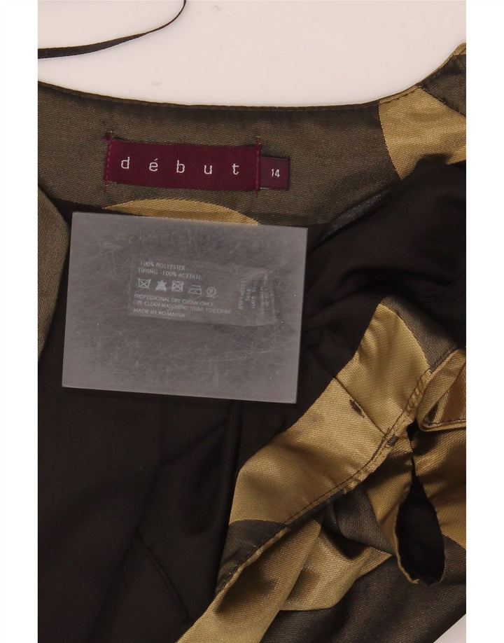 Debut Dame Kortærmet Bolero Top UK 14 Medium Khaki Geometrisk Polyester