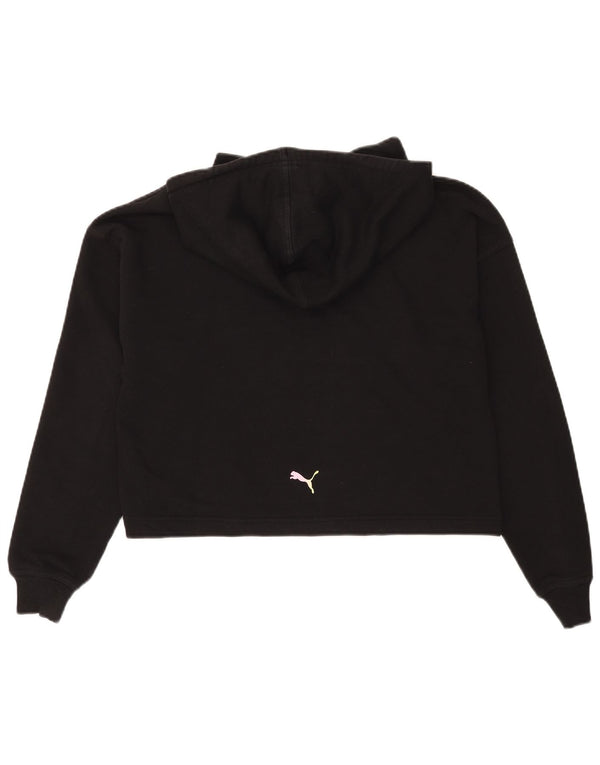 Puma Dame Oversized Crop Graphic Hoodie Jumper UK 6 XS Sort bomuld