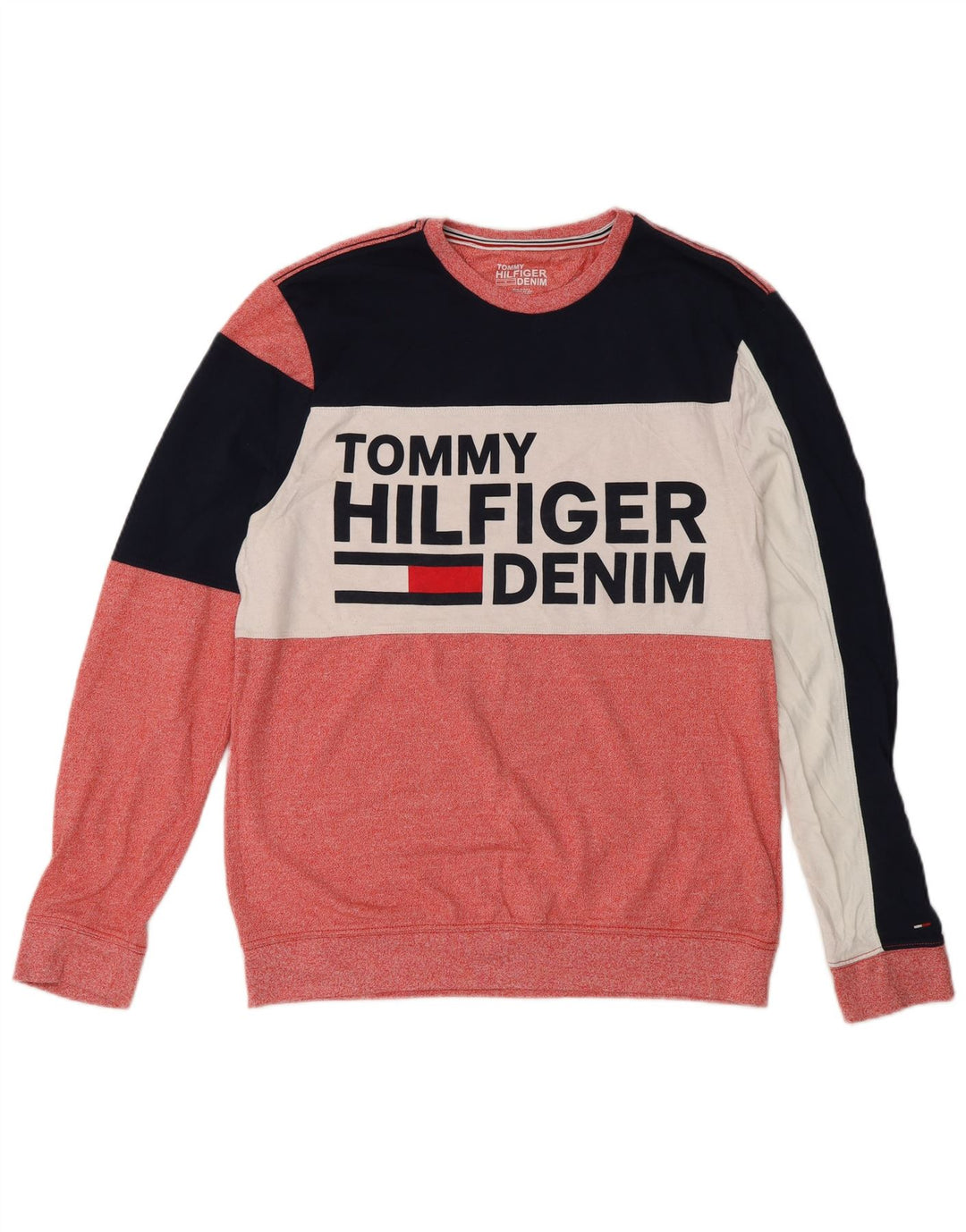 TOMMY HILFIGER Sweatshirt-trøje til kvinder UK 14 Medium Rød Colourblock