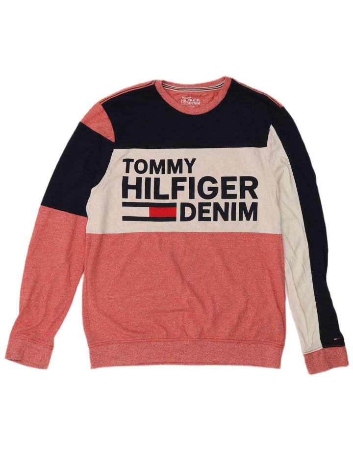 TOMMY HILFIGER Sweatshirt-trøje til kvinder UK 14 Medium Rød Colourblock