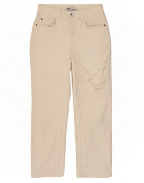 Zara Dame nødlidende højtaljede jeans EU 36 XS W26 L26 hvid bomuld