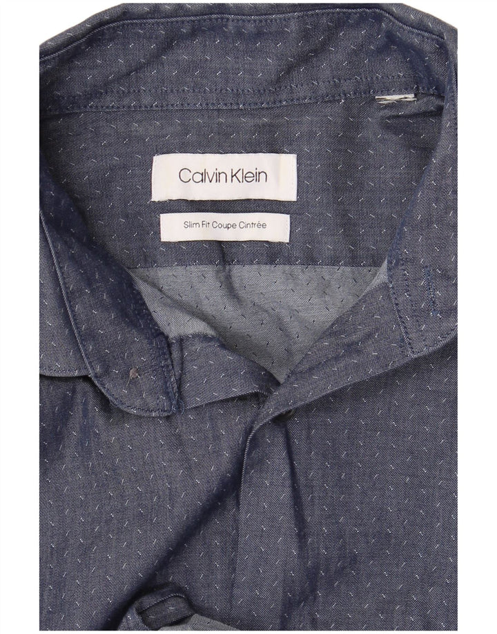 CALVIN KLEIN Herre Slim Fit skjorte Medium Navy Blue Spotted