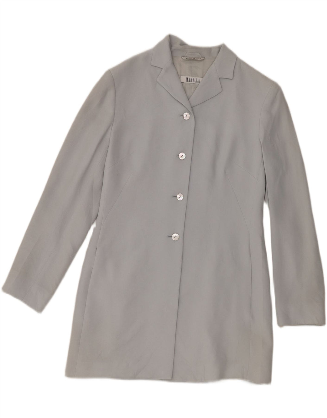 Marella Dame 4 Button Longline Blazer Jacket UK 10 Small Blue Rayon