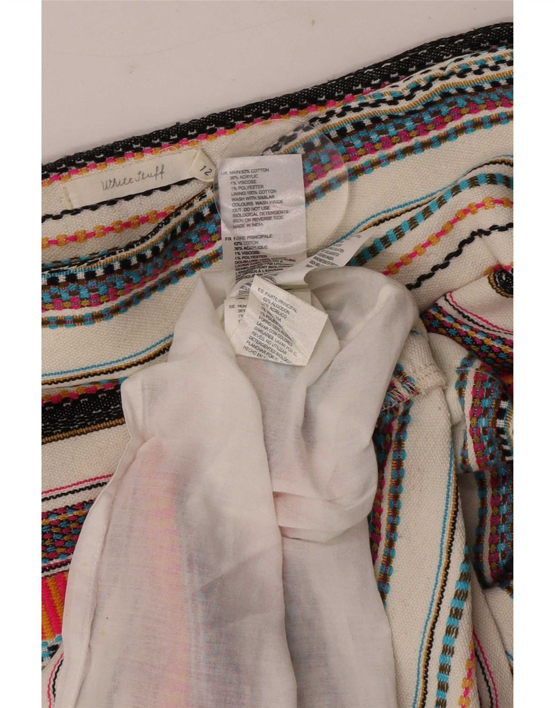 White Stuff Dame Mini-nederdel UK 12 Medium W32 Flerfarvet stribet bomuld