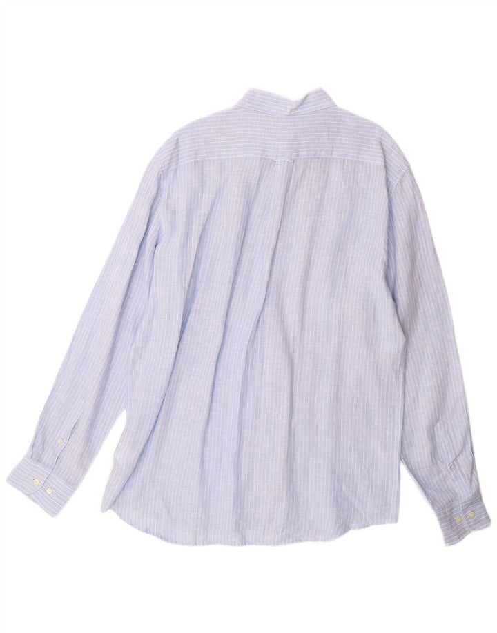 Gant herre Regular Fit skjorte størrelse 43/44 17 1/2 XL Blå nålestribet hør