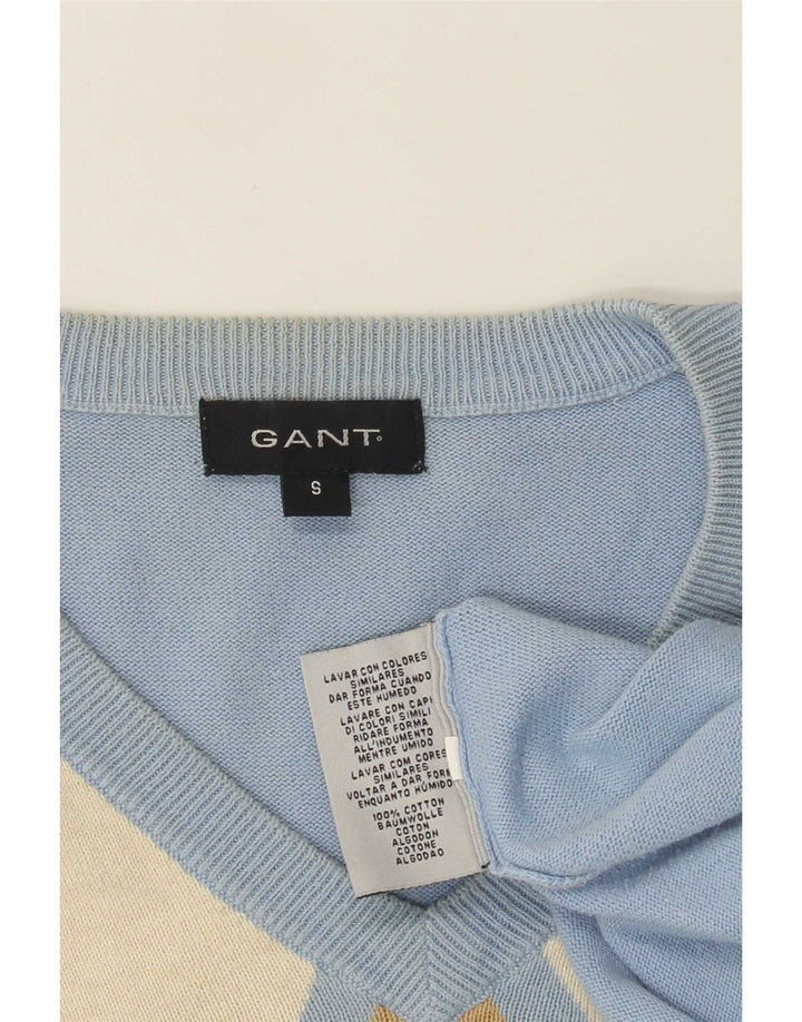 Gant Herre V-hals sweater Small Blue Argyle/Diamond Bomuld
